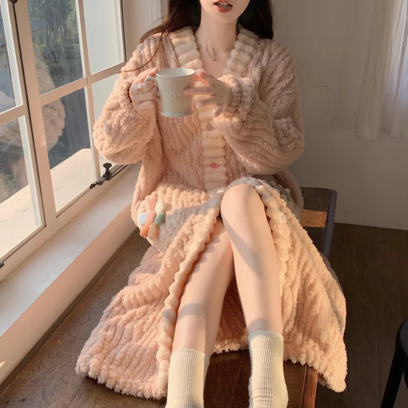 Coral Velvet Winter Bathrobe