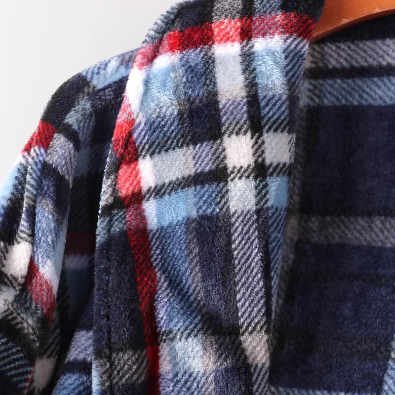 Men’s Plaid Flannel Bathrobe – Warm Winter Lounge & Sleepwear
